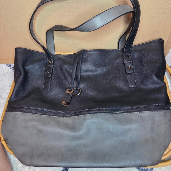 David Jones Two-Tone‎ Tote Bag purse Shoulder Bag Work Bag Commuter black gray - Picture 1 of 15